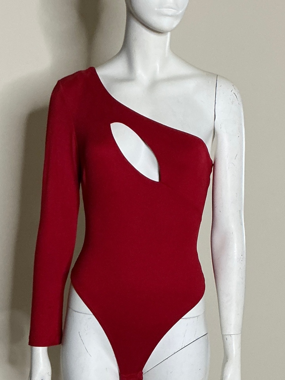 One-Shoulder Red Cutout Bodysuit
